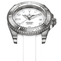 Thumbnail for Oceaneva Mens Deep Marine Explorer II White Dial Damascus Steel Watch - DM200WH Automatic watches, damascus steel, Damascus Steel Watch, Diver watch, White FKM rubber strap