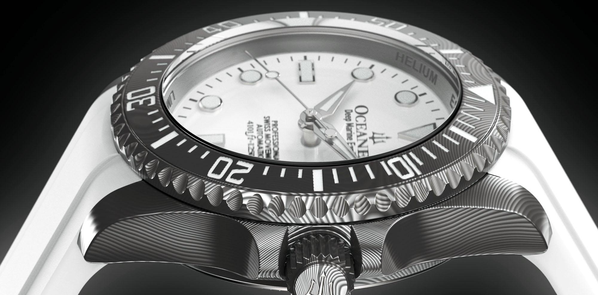 Damascus Steel Watch | Oceaneva 1250m Men's White Dial Watch