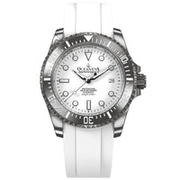 Thumbnail for Oceaneva Mens Deep Marine Explorer II White Dial Damascus Steel Watch - DM200WH Automatic watches, damascus steel, Damascus Steel Watch, Diver watch, White FKM rubber strap
