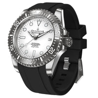 Thumbnail for Oceaneva Mens Deep Marine Explorer II Damascus Steel Watch White Dial Black Strap - DM200WH-BLACKSTRAP Automatic watches, Black FKM rubber strap, damascus steel, Damascus Steel Watch, Diver watch