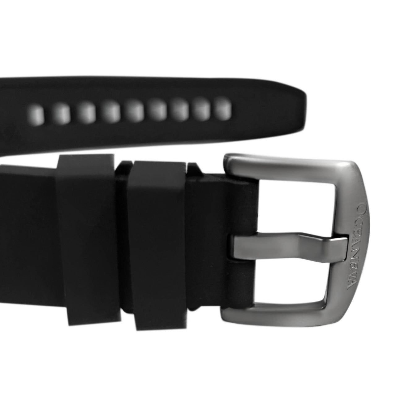 FKM Black Rubber Strap - POLISHED Steel Buckle - FKM-BK-PL Black FMK Rubber Strap, FKM Rubber Watch Strap