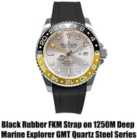 Thumbnail for FKM Black Rubber Strap - POLISHED Steel Buckle - FKM-BK-PL Black FMK Rubber Strap, FKM Rubber Watch Strap