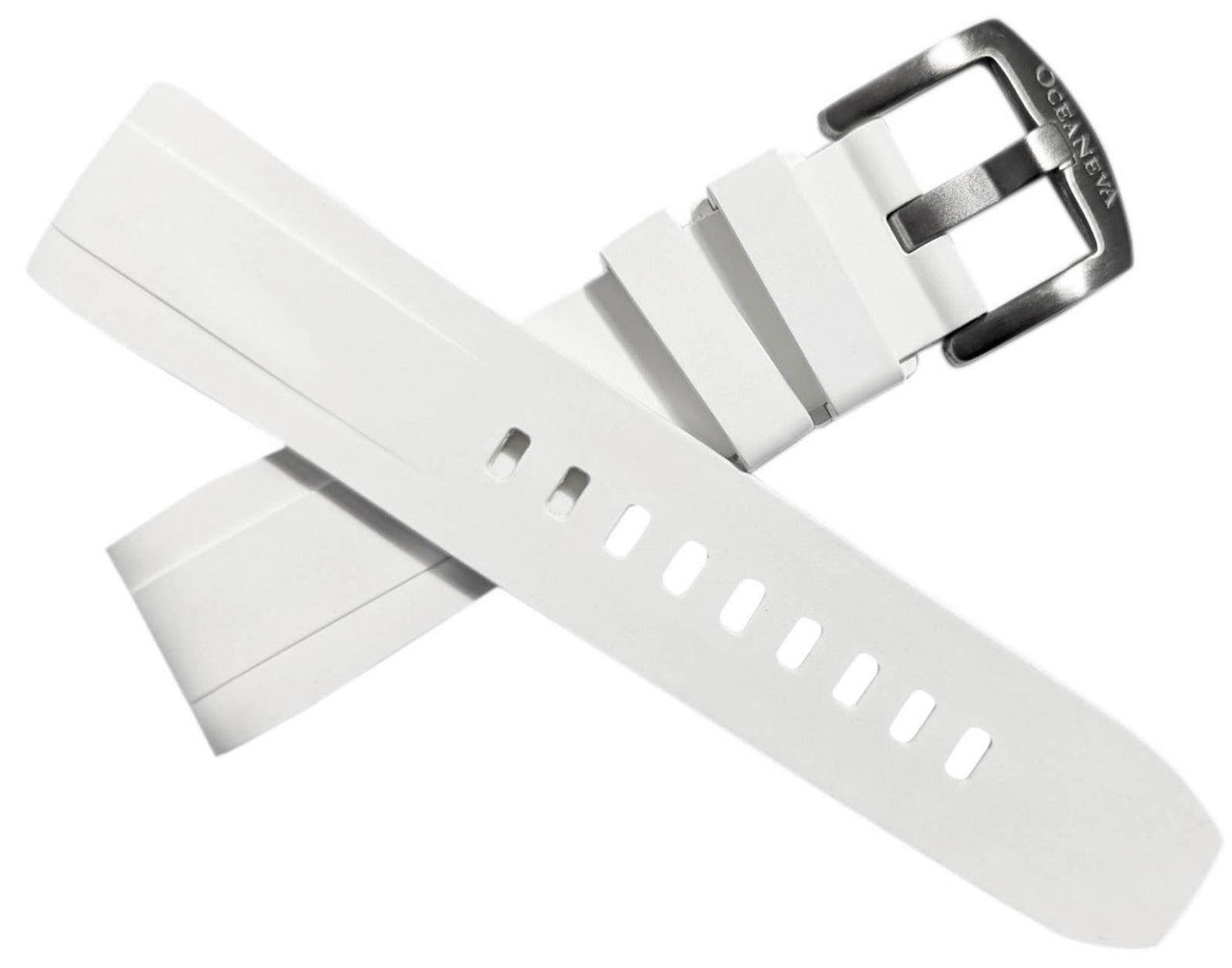 FKM White Rubber Strap - BRUSHED Steel Buckle - FKM-WH-BR FKM Rubber Watch Strap, White FKM rubber strap