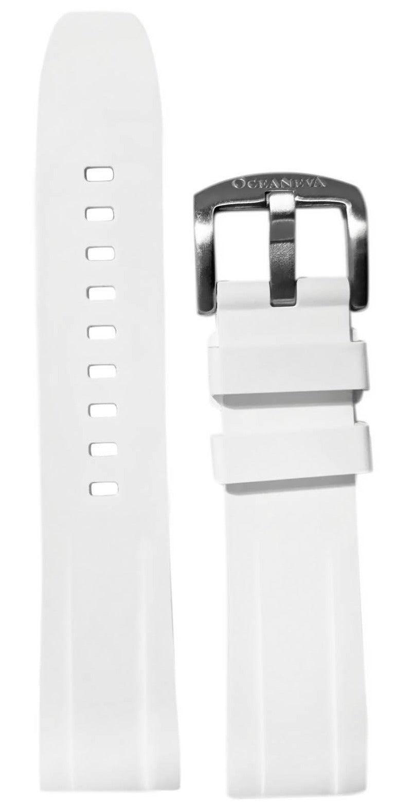 FKM White Rubber Strap - BRUSHED Steel Buckle - FKM-WH-BR FKM Rubber Watch Strap, White FKM rubber strap