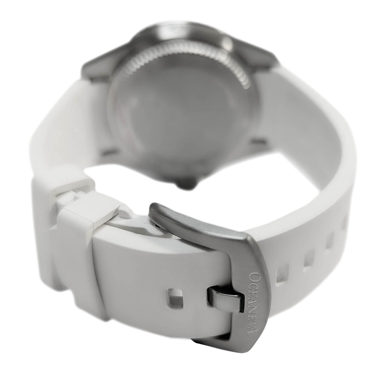 FKM White Rubber Strap - BRUSHED Steel Buckle - FKM-WH-BR FKM Rubber Watch Strap, White FKM rubber strap