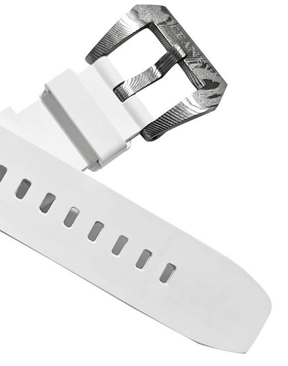 FKM White Rubber Strap - DAMASCUS Steel Buckle - FKM-WH-DM FKM Rubber Watch Strap, White FKM rubber strap