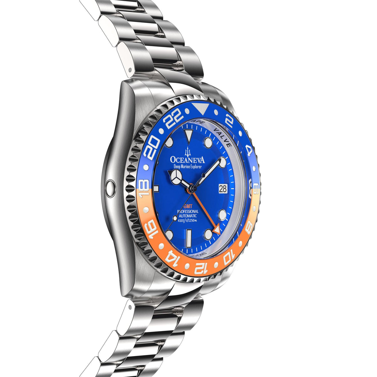 Oceaneva Men's Automatic GMT Watch 1250m Blue Dial Watch - BL.BL.NH.OY.GMT.ST automatic GMT watch, Automatic watches, Diver GMT, GMT Dive Watch, men's gmt watches