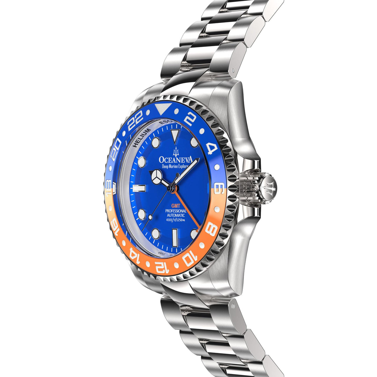 Oceaneva Men's Automatic GMT Watch 1250m Blue Dial Watch - BL.BL.NH.OY.GMT.ST automatic GMT watch, Automatic watches, Diver GMT, GMT Dive Watch, men's gmt watches