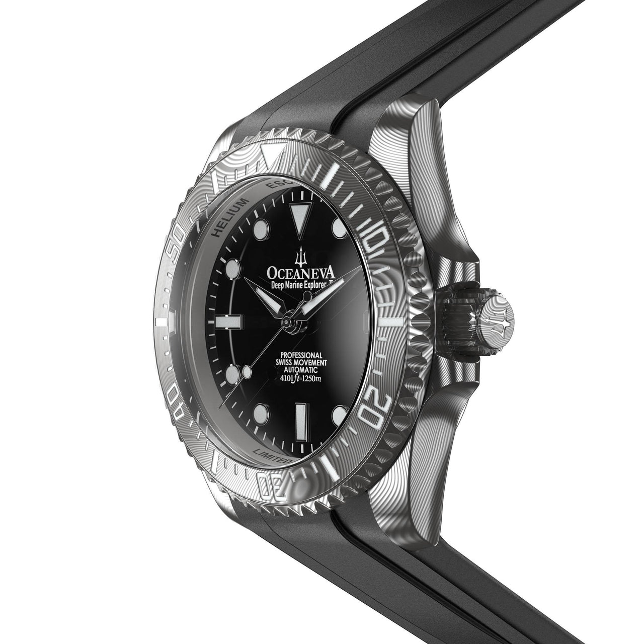 Oceaneva Damascus Steel Watch Black Ion Plating | Oceaneva Watches