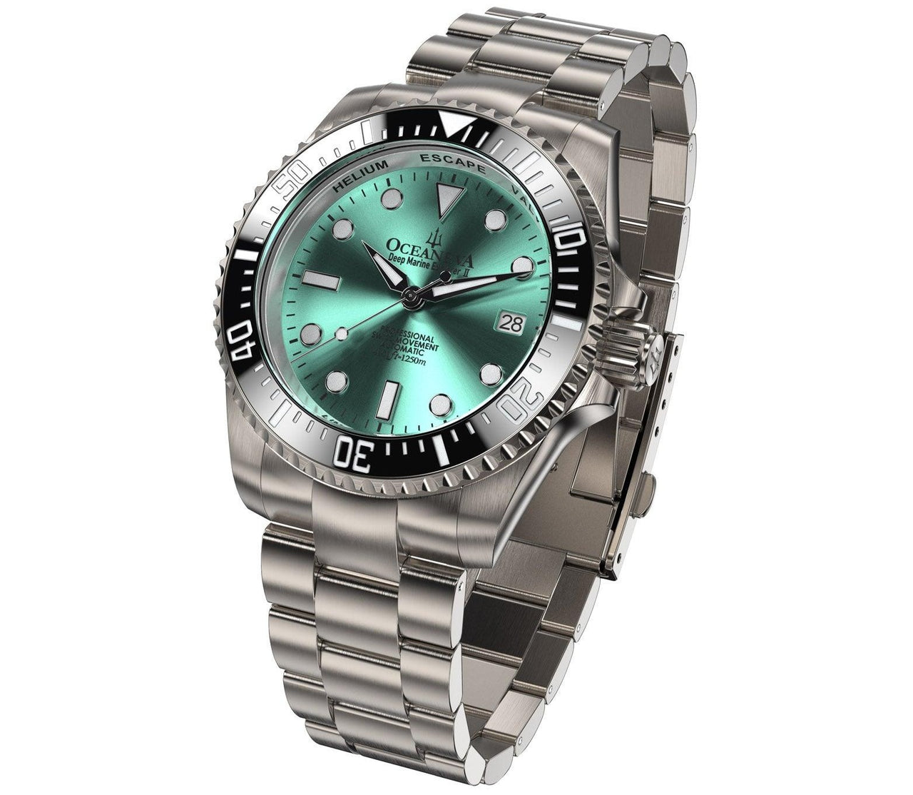 Oceaneva Men's Deep Marine Explorer II 1250M Titanium Watch Aquamarine Burst Dial - BKII200AQTT Automatic watches, mens titanium watch, mint dial watches, Titanium Watch, titanium watches for men