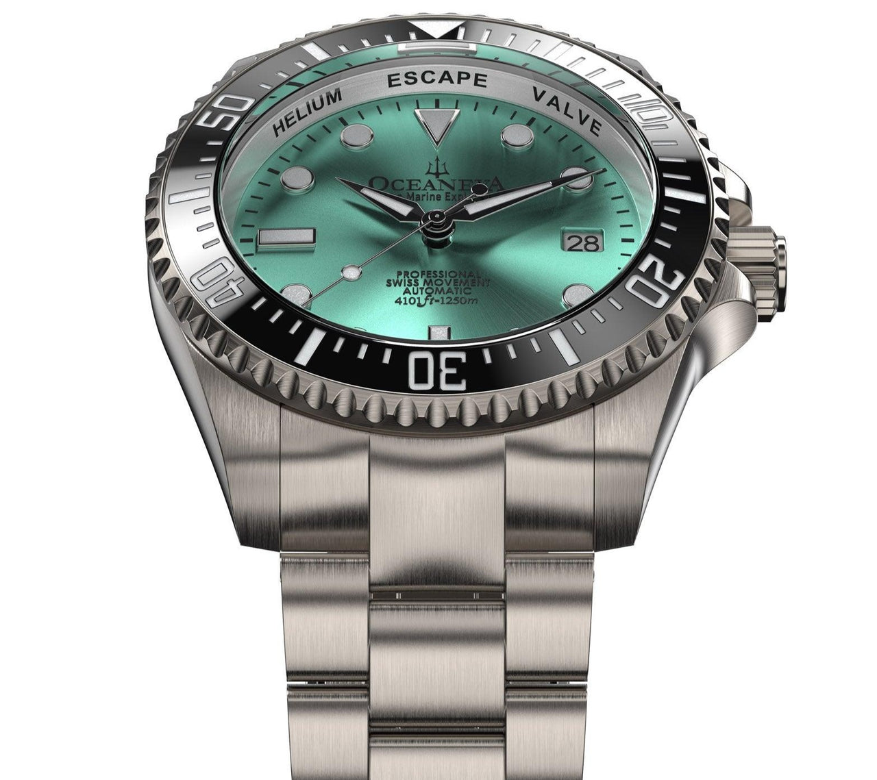 Oceaneva Men's Deep Marine Explorer II 1250M Titanium Watch Aquamarine Burst Dial - BKII200AQTT Automatic watches, mens titanium watch, mint dial watches, Titanium Watch, titanium watches for men