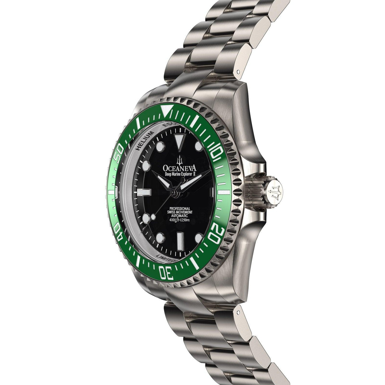 Oceaneva Men's Deep Marine Explorer II 1250M Titanium Watch Black and Green - GRII200BKTT Automatic watches, black dial watch, mens titanium watch, Titanium Watch, titanium watches for men