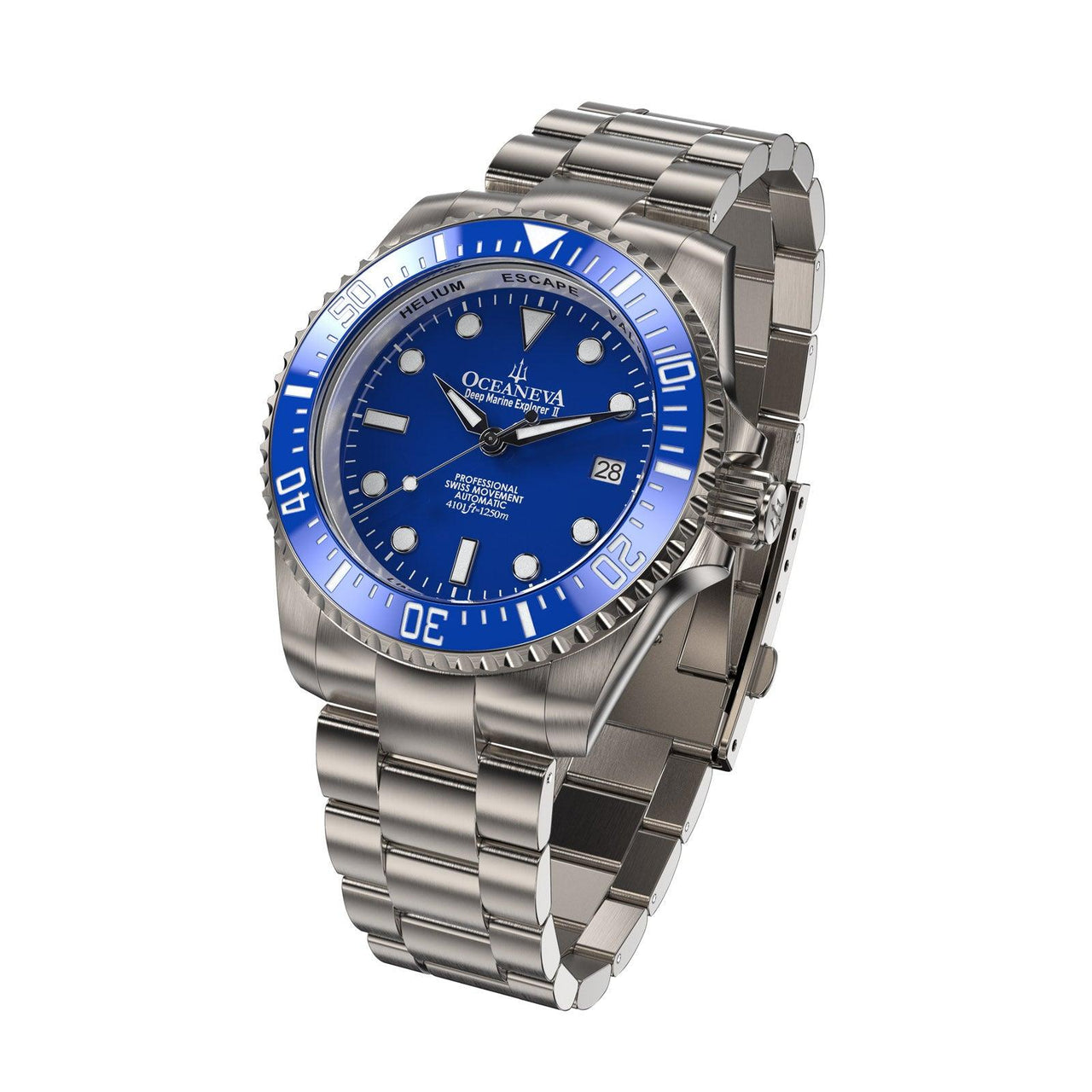 Oceaneva Men's Deep Marine Explorer II 1250M Titanium Watch Blue Dial - BLII200BLTT Automatic watches, Blue dial watch, mens titanium watch, Titanium Watch, titanium watches for men