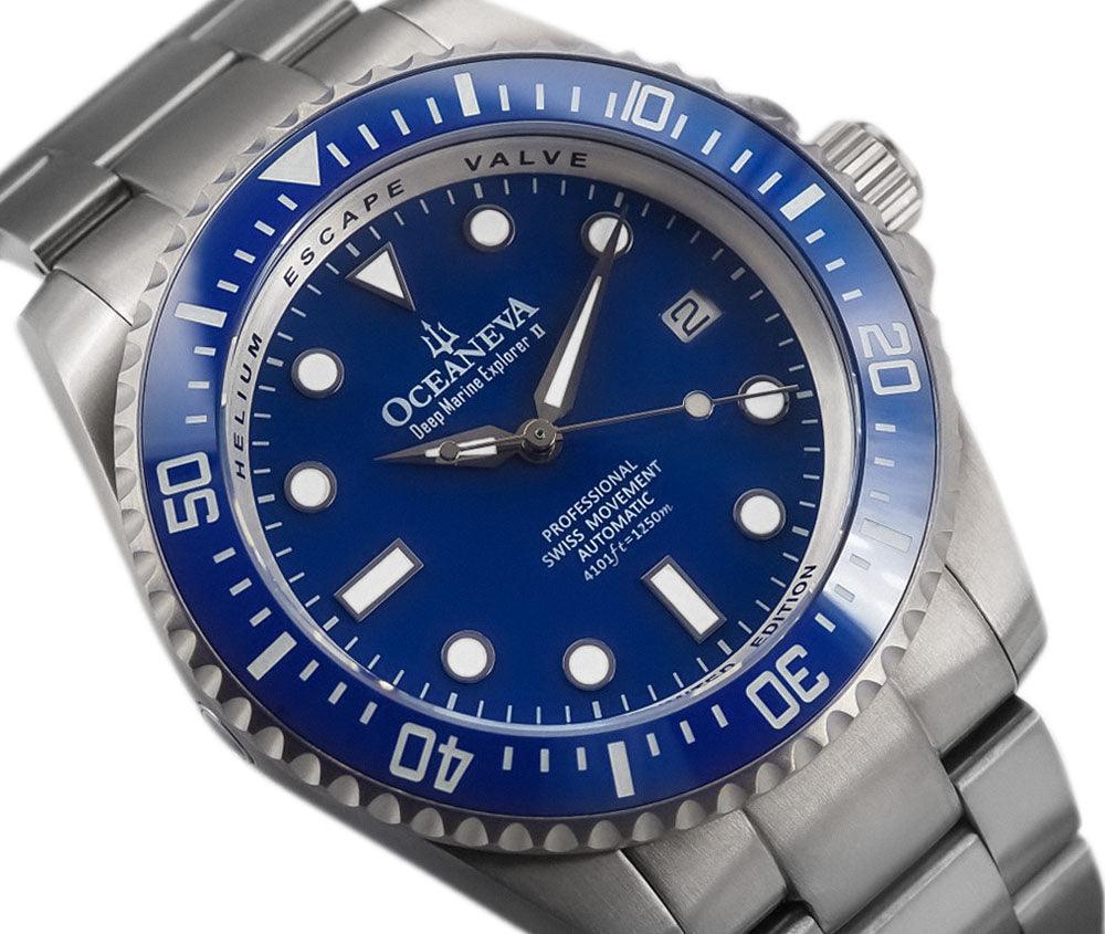 Oceaneva Men's Deep Marine Explorer II 1250M Titanium Watch Blue Dial - BLII200BLTT Automatic watches, Blue dial watch, mens titanium watch, Titanium Watch, titanium watches for men