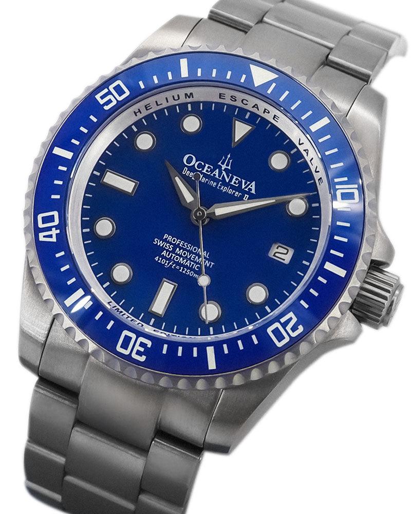 Oceaneva Men's Deep Marine Explorer II 1250M Titanium Watch Blue Dial - BLII200BLTT Automatic watches, Blue dial watch, mens titanium watch, Titanium Watch, titanium watches for men