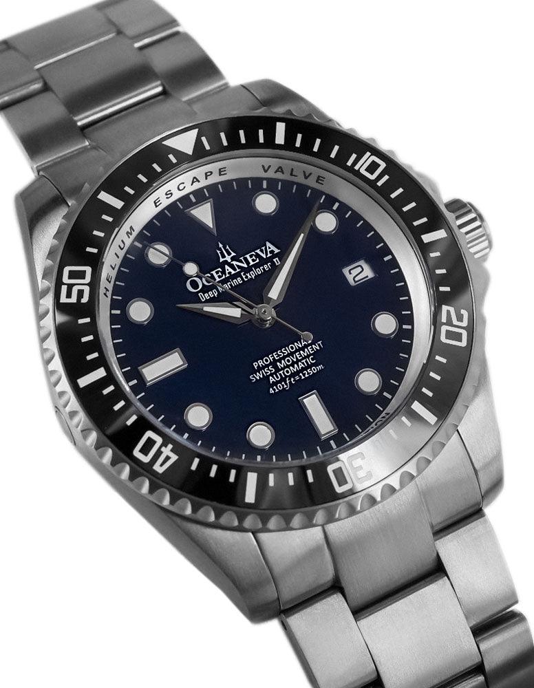 Oceaneva Men's Deep Marine Explorer II 1250M Titanium Watch Navy Blue - BKII200NBLTT Automatic watches, mens titanium watch, Navy blue dial watch, Titanium Watch, titanium watches for men