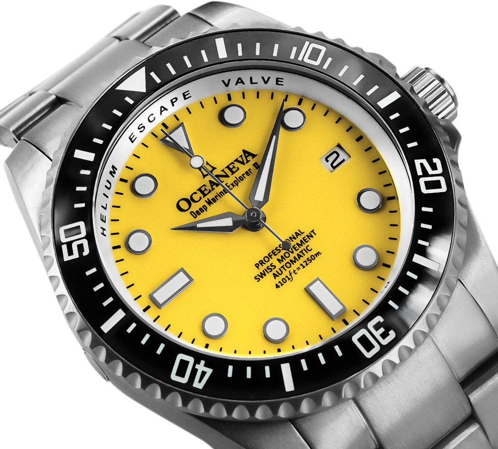 Oceaneva Men's Deep Marine Explorer II 1250M Titanium Watch Yellow - BKII200YLTT Automatic watches, mens titanium watch, Titanium Watch, titanium watches for men, yellow dial watch