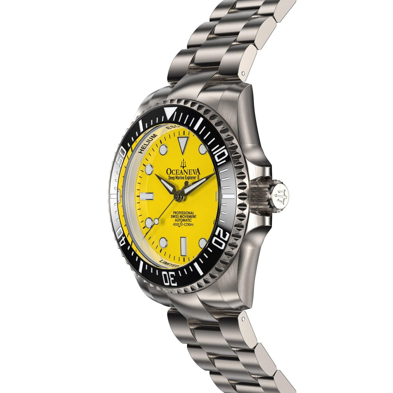 Oceaneva Men's Deep Marine Explorer II 1250M Titanium Watch Yellow - BKII200YLTT Automatic watches, mens titanium watch, Titanium Watch, titanium watches for men, yellow dial watch