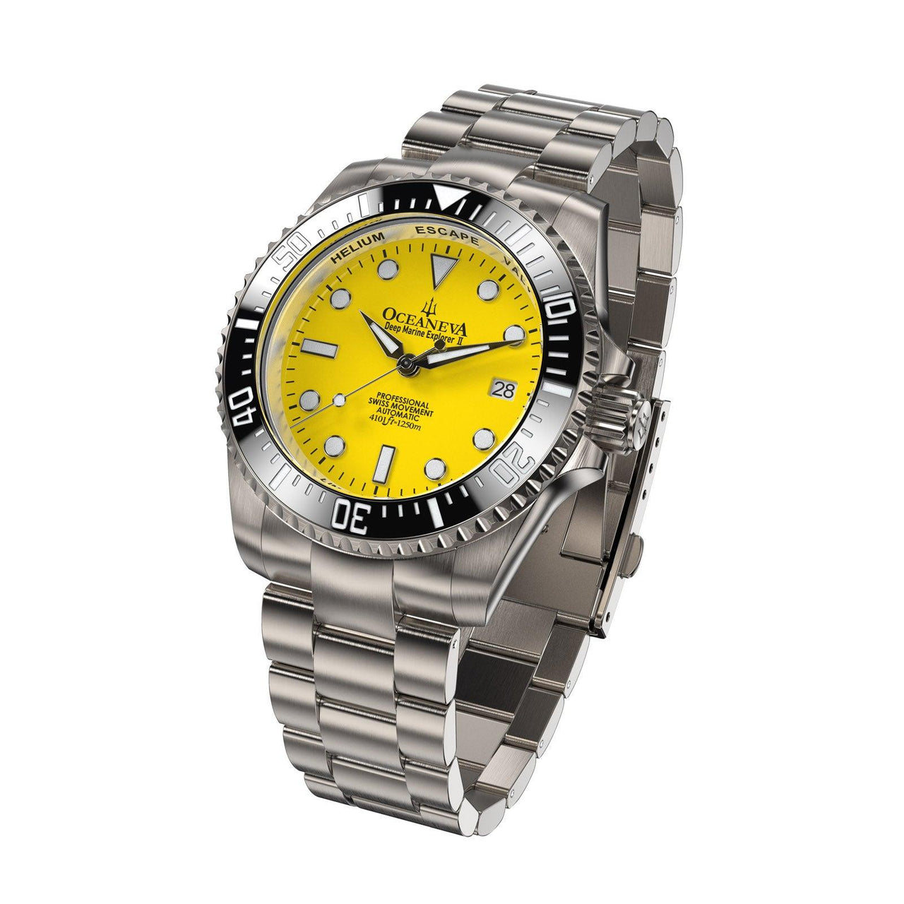 Oceaneva Men's Deep Marine Explorer II 1250M Titanium Watch Yellow - BKII200YLTT Automatic watches, mens titanium watch, Titanium Watch, titanium watches for men, yellow dial watch