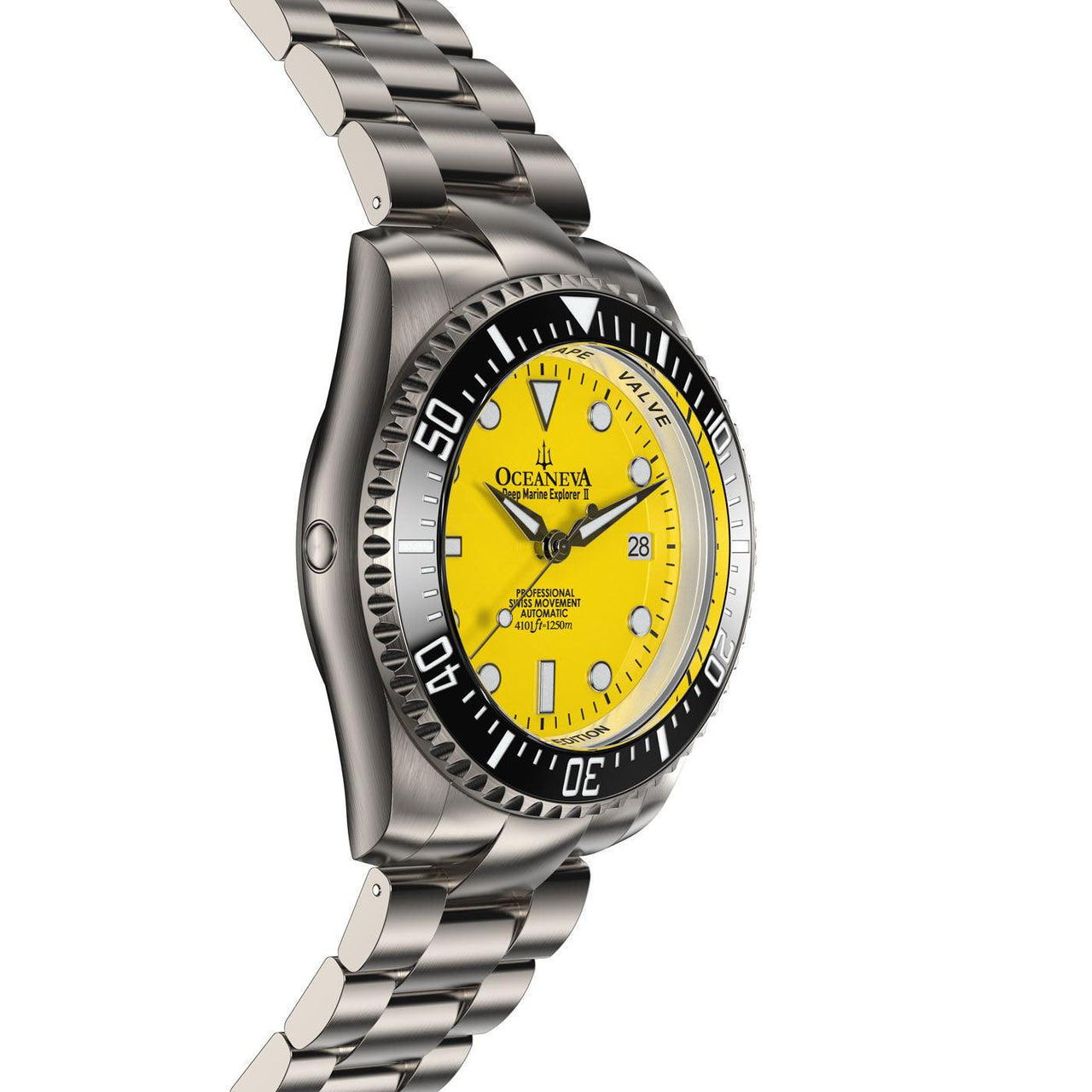 Oceaneva Men's Deep Marine Explorer II 1250M Titanium Watch Yellow - BKII200YLTT Automatic watches, mens titanium watch, Titanium Watch, titanium watches for men, yellow dial watch