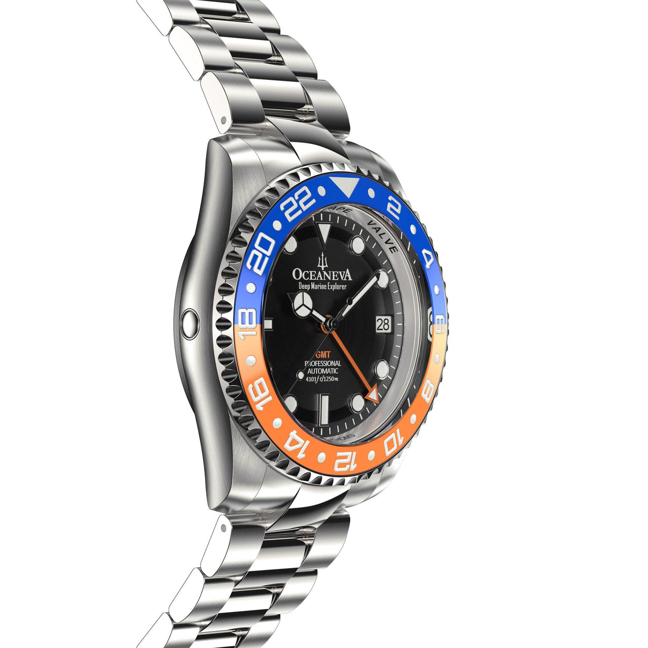 Oceaneva Men's GMT Automatic Deep Marine Explorer 1250M Pro Diver Blue Orange Bezel Watch - BK.BL.NH.OY.GMT.ST automatic GMT watch, Automatic watches, Diver GMT, GMT Dive Watch, v