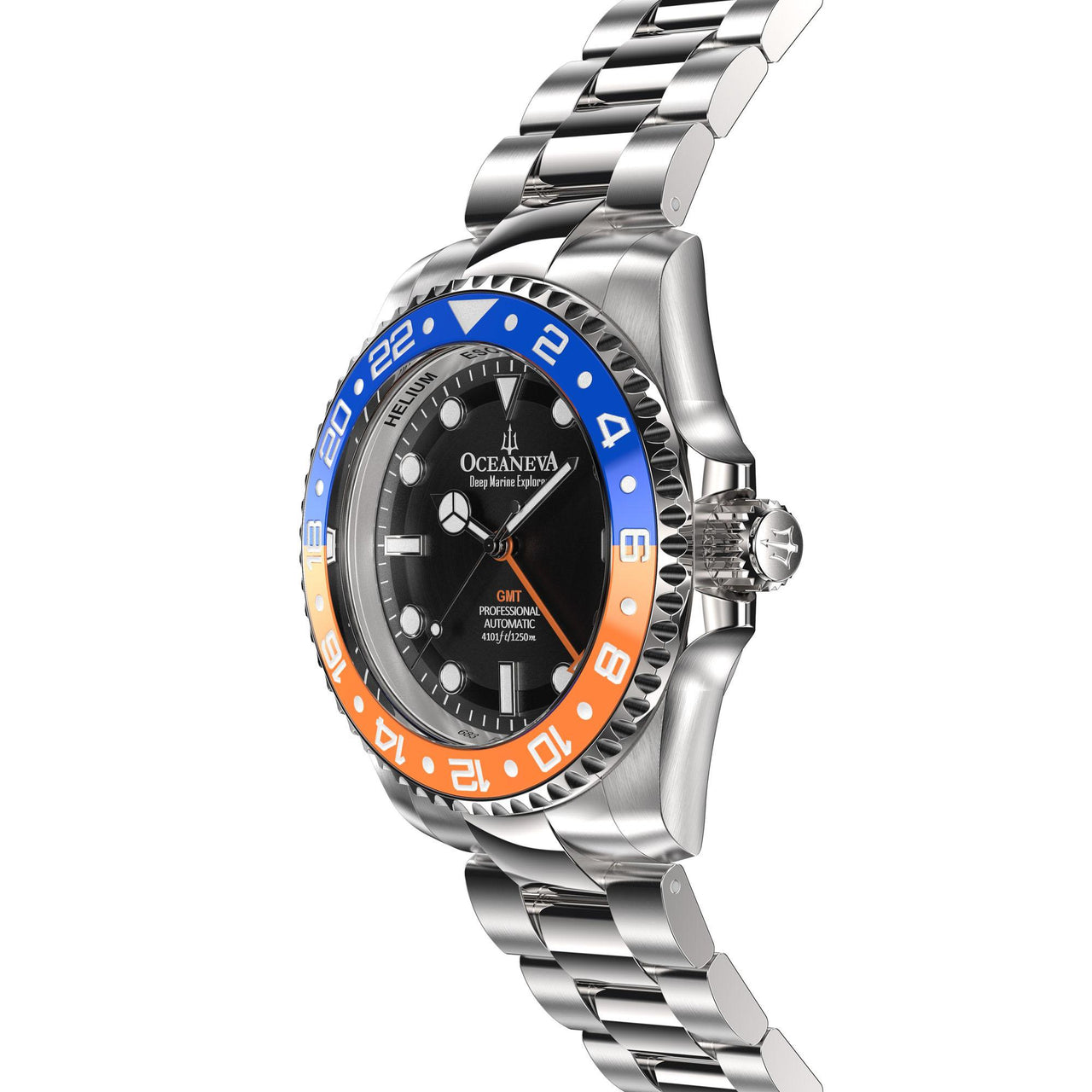 Oceaneva Men's GMT Automatic Deep Marine Explorer 1250M Pro Diver Blue Orange Bezel Watch - BK.BL.NH.OY.GMT.ST automatic GMT watch, Automatic watches, Diver GMT, GMT Dive Watch, v