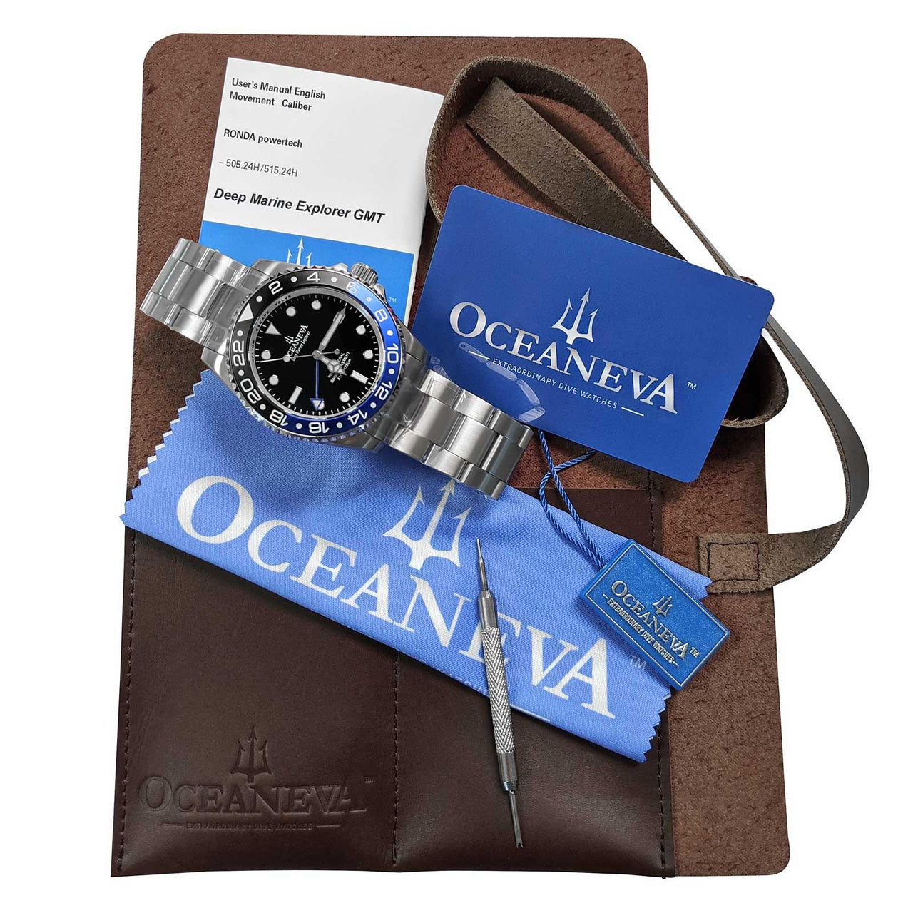 Oceaneva Men's GMT Deep Marine Explorer 1250M Pro Diver Watch Blue and Black - BL.RH.BK.GMT.ST 1250M diver, Dive Watch, Diver watch, GMT, GMT Wach, GMT Watch, Stainless Steel Dive Watch, Stainless Steel Watch, Swiss Quartz Movement