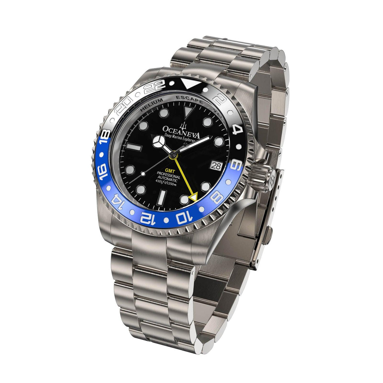 Oceaneva Men's GMT TITANIUM Automatic Deep Marine Explorer 1250M Black Ceramic Bezel Watch - BK.BK.NHCR.BL.GMT.TT automatic GMT watch, titanium automatic watch, Titanium GMT, Titanium watches, Titanum GMT watch