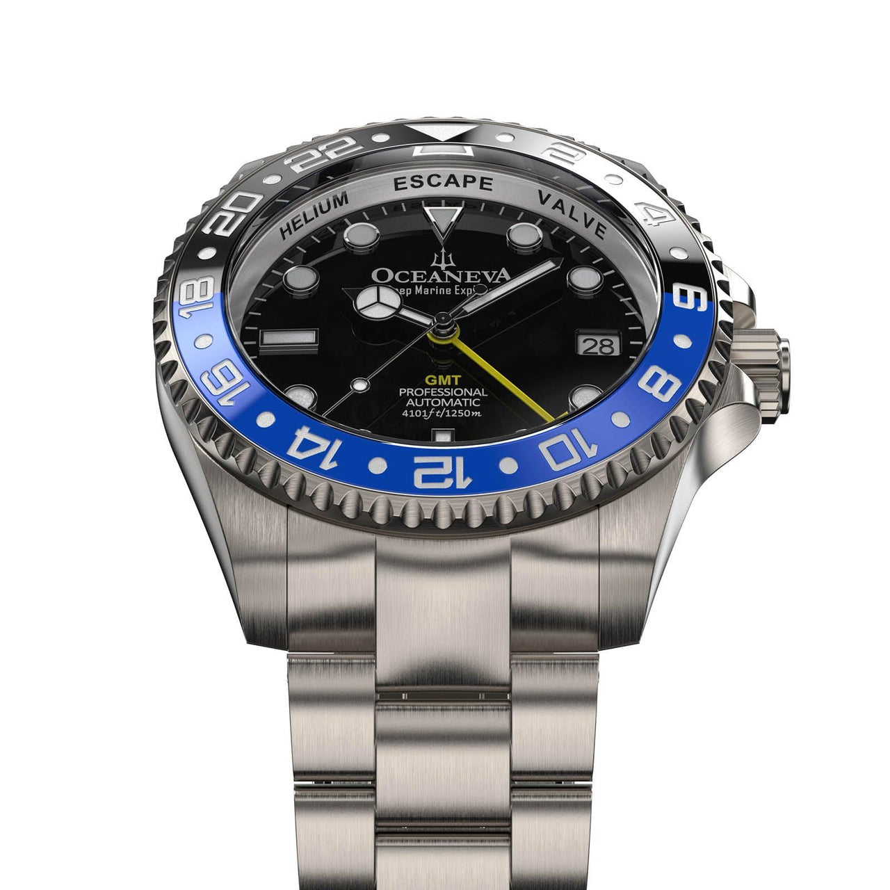 Oceaneva Men's GMT TITANIUM Automatic Deep Marine Explorer 1250M Black Ceramic Bezel Watch - BK.BK.NHCR.BL.GMT.TT automatic GMT watch, titanium automatic watch, Titanium GMT, Titanium watches, Titanum GMT watch