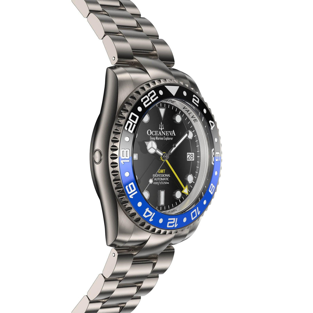 Oceaneva Men's GMT TITANIUM Automatic Deep Marine Explorer 1250M Black Ceramic Bezel Watch - BK.BK.NHCR.BL.GMT.TT automatic GMT watch, titanium automatic watch, Titanium GMT, Titanium watches, Titanum GMT watch