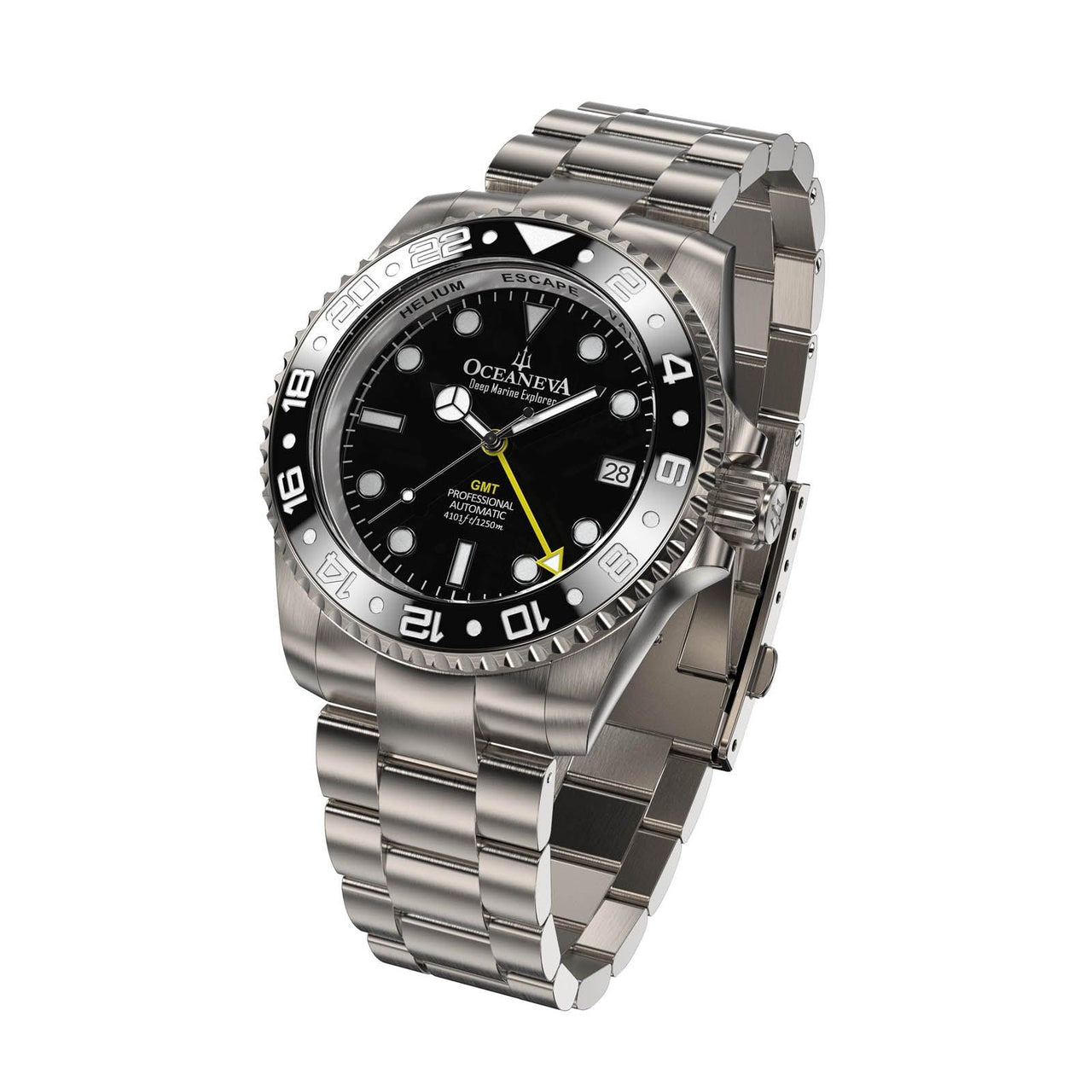 Oceaneva Men's GMT TITANIUM Automatic Deep Marine Explorer 1250M Black Ceramic Bezel Watch - BK.BK.NHCR.GMT.TT automatic GMT watch, titanium automatic watch, Titanium GMT, Titanium watches, Titanum GMT watch