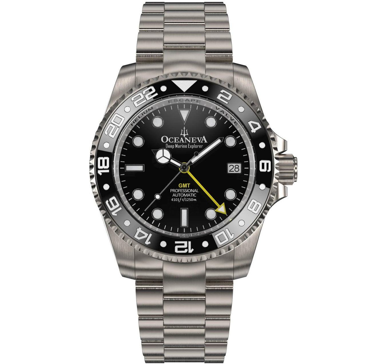 Oceaneva Men's GMT TITANIUM Automatic Deep Marine Explorer 1250M Black Ceramic Bezel Watch - BK.BK.NHCR.GMT.TT automatic GMT watch, titanium automatic watch, Titanium GMT, Titanium watches, Titanum GMT watch