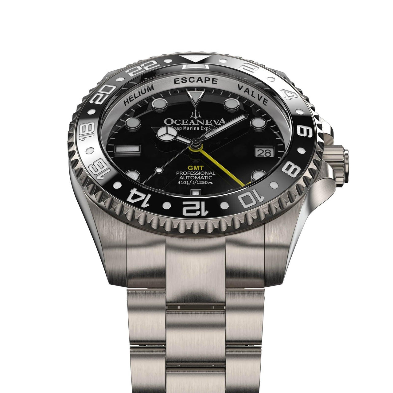 Oceaneva Men's GMT TITANIUM Automatic Deep Marine Explorer 1250M Black Ceramic Bezel Watch - BK.BK.NHCR.GMT.TT automatic GMT watch, titanium automatic watch, Titanium GMT, Titanium watches, Titanum GMT watch