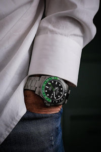 Thumbnail for Oceaneva Men's GMT TITANIUM Automatic Deep Marine Explorer 1250M Black Green Bezel Watch - BK.GR.NHCR.BK.GMT.TT automatic GMT watch, titanium automatic watch, Titanium GMT, Titanium watches, Titanum GMT watch