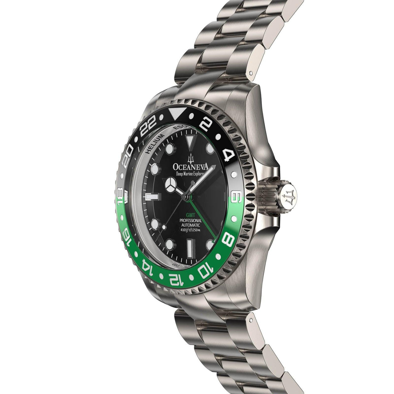 Oceaneva Men's GMT TITANIUM Automatic Deep Marine Explorer 1250M Black Green Bezel Watch - BK.GR.NHCR.BK.GMT.TT automatic GMT watch, titanium automatic watch, Titanium GMT, Titanium watches, Titanum GMT watch