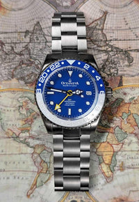 Thumbnail for Oceaneva Men's GMT TITANIUM Automatic Deep Marine Explorer 1250M Blue & White Ceramic Bezel Watch - BL.WH.NHCR.BL.GMT.TT automatic GMT watch, titanium automatic watch, Titanium GMT, Titanium watches, Titanum GMT watch