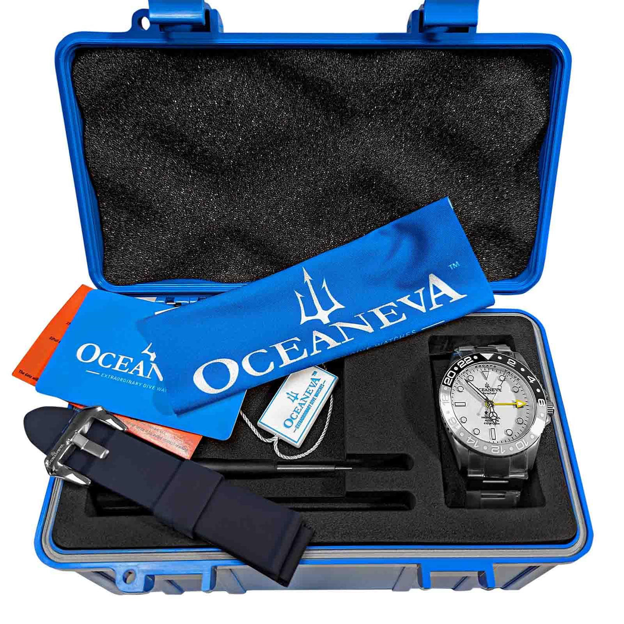 Oceaneva Men's GMT TITANIUM Automatic Deep Marine Explorer 1250M White & Black Ceramic Bezel Watch - WH.BK.NHCR.WH.GMT.TT automatic GMT watch, titanium automatic watch, Titanium GMT, Titanium watches, Titanum GMT watch