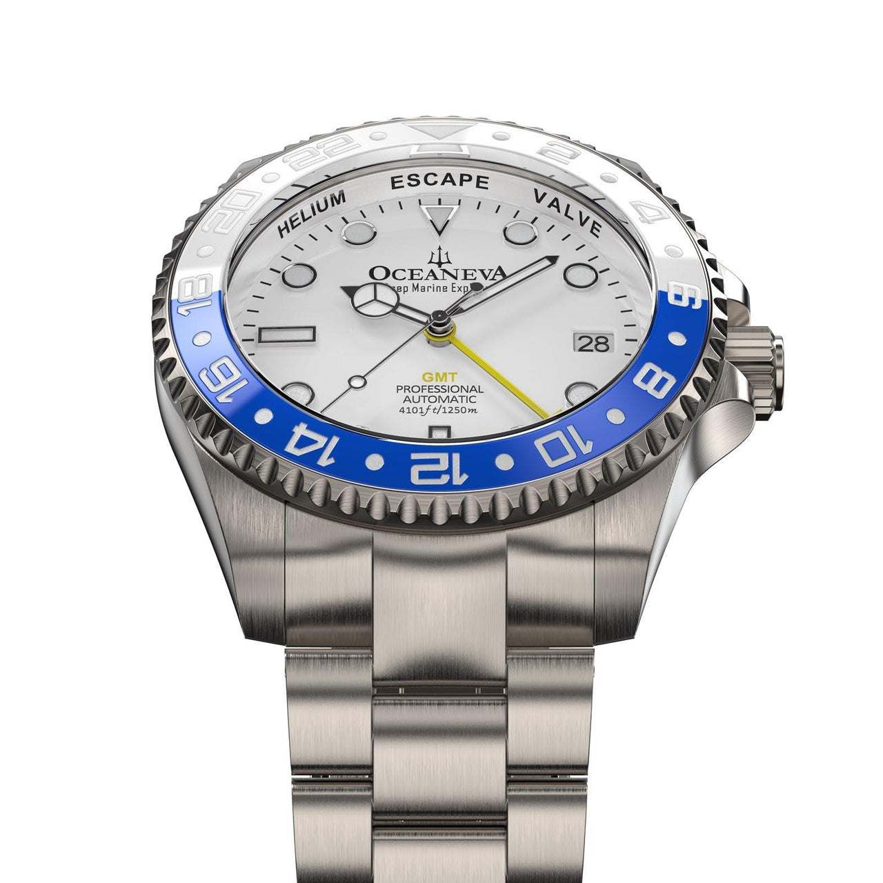 Oceaneva Men's GMT TITANIUM Automatic Deep Marine Explorer 1250M White & Blue Ceramic Bezel Watch - WH.WH.NHCR.BL.GMT.TT automatic GMT watch, titanium automatic watch, Titanium GMT, Titanium watches, Titanum GMT watch