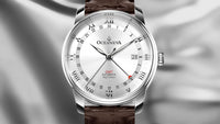 Thumbnail for Oceaneva Men's OceanTrek GMT Automatic 200m Leather Silver Watch - OTSV200M34NH-Brown strap automatic GMT watch, Automatic watches, Diver GMT, GMT Dive Watch