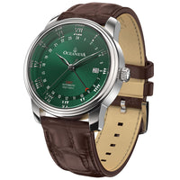 Thumbnail for Oceaneva Men's OceanTrek GMT Automatic 200m Leather Watch Green - OTGR200M34NH-Brown Strap automatic GMT watch, Automatic watches, Diver GMT, GMT Dive Watch