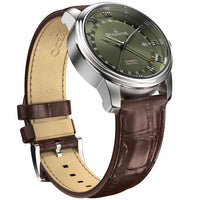 Thumbnail for Oceaneva Men's OceanTrek GMT Automatic 200m Leather Watch Olive Drab - OTOD200M34NH-brown strap automatic GMT watch, Automatic watches, Diver GMT, GMT Dive Watch