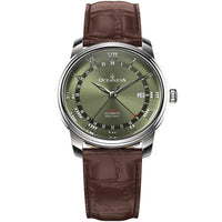 Thumbnail for Oceaneva Men's OceanTrek GMT Automatic 200m Leather Watch Olive Drab - OTOD200M34NH-brown strap automatic GMT watch, Automatic watches, Diver GMT, GMT Dive Watch