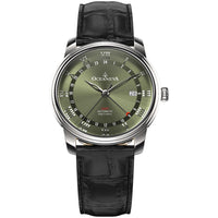 Thumbnail for Oceaneva Men's OceanTrek GMT Automatic 200m Leather Olive Drab Watch - OTOD200M34NH-black strap automatic GMT watch, Automatic watches, Diver GMT, GMT Dive Watch