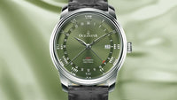Thumbnail for Oceaneva Men's OceanTrek GMT Automatic 200m Leather Olive Drab Watch - OTOD200M34NH-black strap automatic GMT watch, Automatic watches, Diver GMT, GMT Dive Watch
