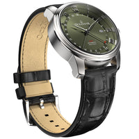 Thumbnail for Oceaneva Men's OceanTrek GMT Automatic 200m Leather Olive Drab Watch - OTOD200M34NH-black strap automatic GMT watch, Automatic watches, Diver GMT, GMT Dive Watch