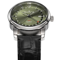 Thumbnail for Oceaneva Men's OceanTrek GMT Automatic 200m Leather Olive Drab Watch - OTOD200M34NH-black strap automatic GMT watch, Automatic watches, Diver GMT, GMT Dive Watch