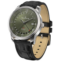 Thumbnail for Oceaneva Men's OceanTrek GMT Automatic 200m Leather Olive Drab Watch - OTOD200M34NH-black strap automatic GMT watch, Automatic watches, Diver GMT, GMT Dive Watch