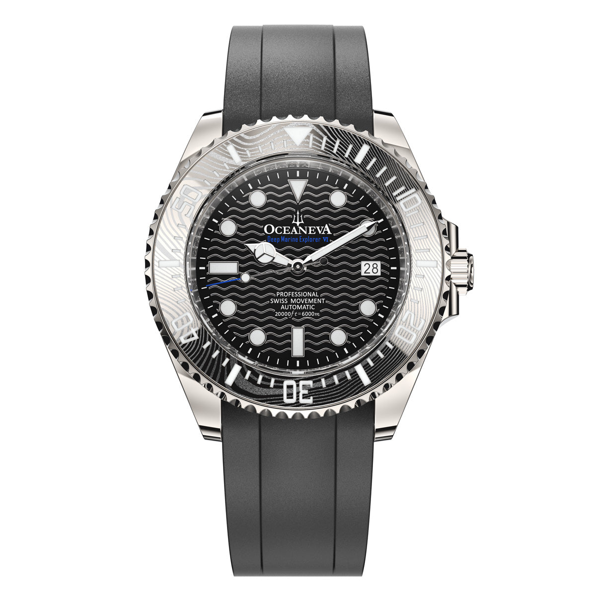 Oceaneva 6000m Deep Marine Explorer VI Grade 5 Titanium Automatic Watch Black Dial - VI200BKWVDMNT Automatic Watch, Dive Watch, Grade 5 Titanium Watch, Sw200-1 Swiss Automatic Movement