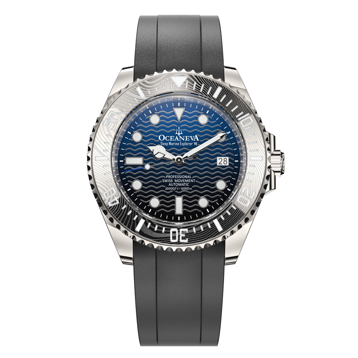 Oceaneva 6000m Deep Marine Explorer VI Grade 5 Titanium Automatic Watch Blue Black Dial - VI200HBLBWVDMNT Automatic Watch, Dive Watch, Grade 5 Titanium Watch, Sw200-1 Swiss Automatic Movement