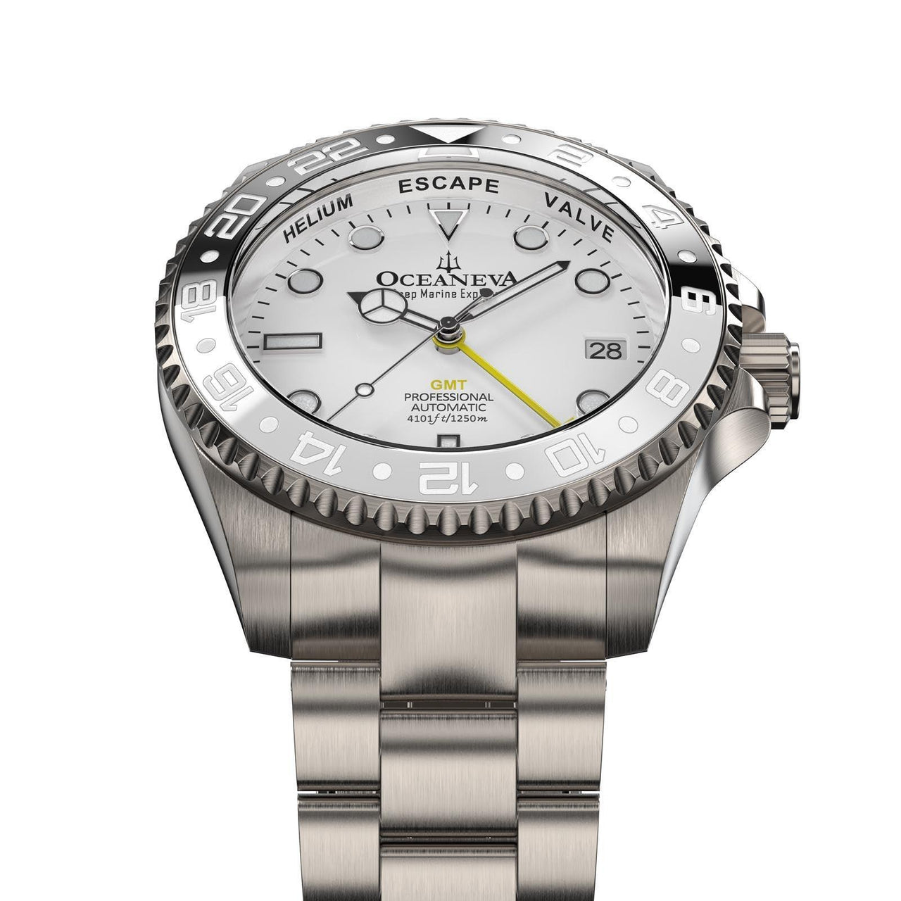 Oceaneva Men's GMT TITANIUM Automatic Deep Marine Explorer 1250M White & Black Ceramic Bezel Watch - WH.BK.NHCR.WH.GMT.TT automatic GMT watch, titanium automatic watch, Titanium GMT, Titanium watches, Titanum GMT watch